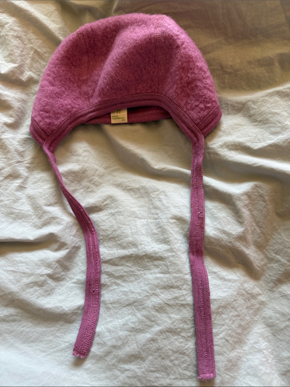 Wool pink infant Hat with Ties